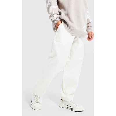 Mens Cream Skate Fit Cropped Chino W Elasticated Waistband, Cream