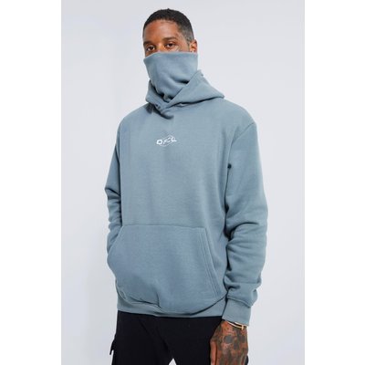 Mens Blue Oversized Ofcl Graphic Hoodie With Snood, Blue