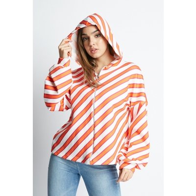 Striped Hooded Zip Up Jacket