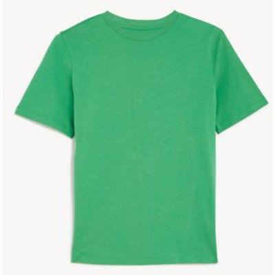 M&S Womens Pure Cotton Everyday Fit T-Shirt - 6 - Medium Green, Medium Green,Bright Pink,Navy,White,Black,Electric Blue,Blossom,Antique Rose