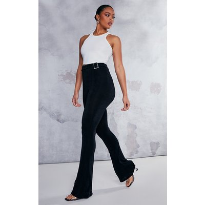 Black Slinky Acetate Belted Flare Pants