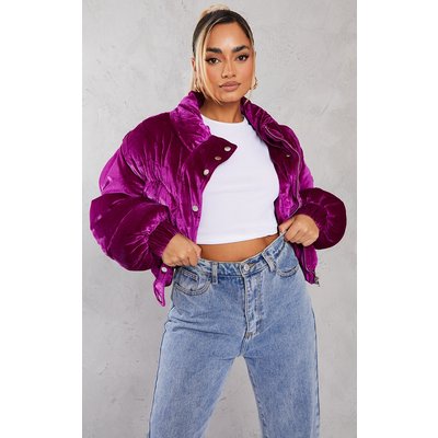 Petite Purple Oversized Velvet Bubble Puffer