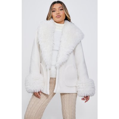 Cream Curly Faux Fur Trim Borg Jacket