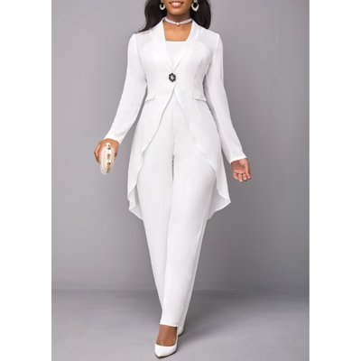 ROTITA Button Cardigan and V Neck White Jumpsuit