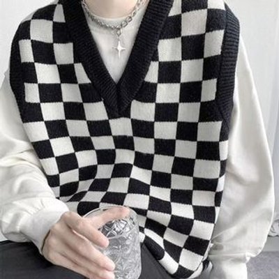 V-Neck Checkerboard Sweater Vest