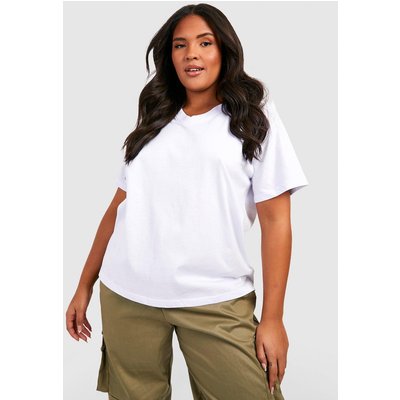 Womens Plus Deep V Basic Cotton T-Shirt - White - 20, White