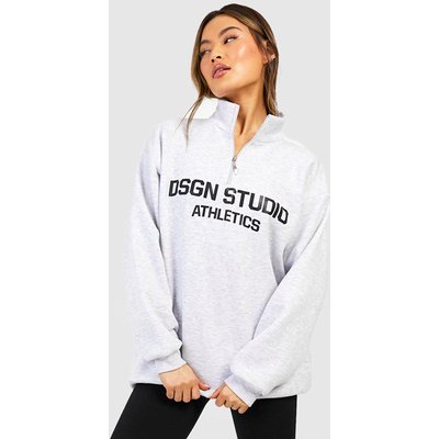 Womens Half Zip Slogan Jumper - Grey - S, Grey