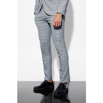 Mens Skinny Black Check Suit Trousers, Black