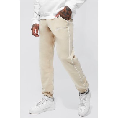 Mens Beige Slim Fit Limited Piping Jogger, Beige