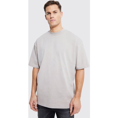 Mens Beige Tall Oversized Extended Neck Heavy T-shirt, Beige