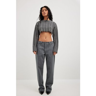 Carla Ginola x NA-KD Straight Long Crotch Trousers - Grey