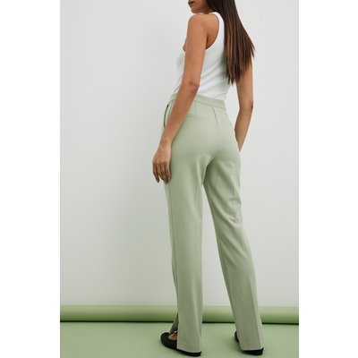 NA-KD Classic Slim Straight Slit Detail Suit Pants - Green