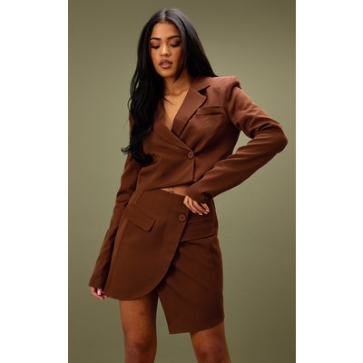 Tall Mocha Brown Cropped Button Front Blazer