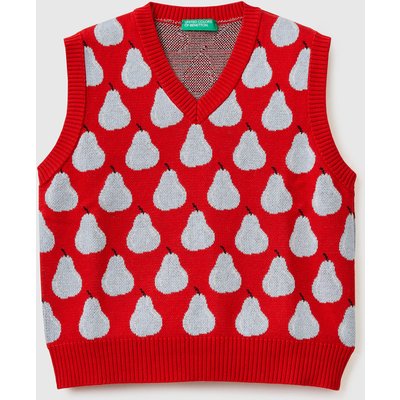 Benetton, Red Vest With Pear Pattern, size 2XL, Red, Kids