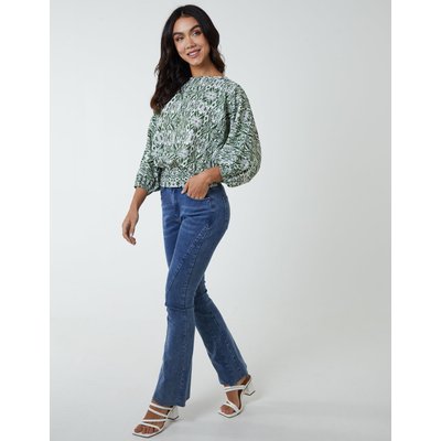 Shirred Hem Batwing Top - M / GREEN