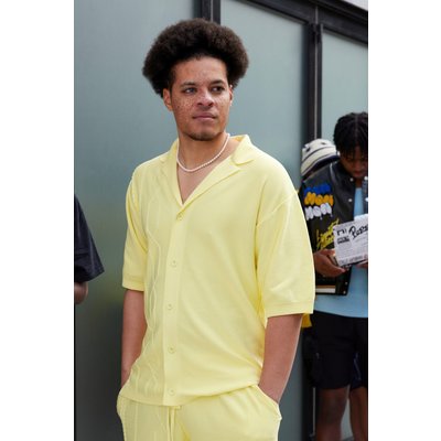 Men's Oversized Knitted Open Cable Shirt - Yellow - Xs, Yellow