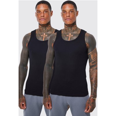 Womens 2 Pack Muscle Fit Ribbed Vest - Black - Xl, Black