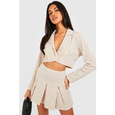 Womens Basic Jersey Pinstripe Pleated Mini Skirt - Beige - 8, Beige