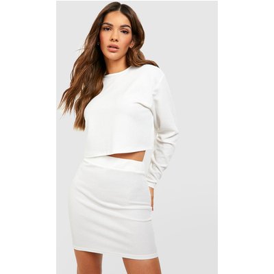 Womens Ribbed Bodycon Mini Skirt - Cream - 14, Cream