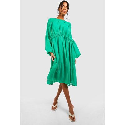 Womens Chiffon Gathered Neck Midi Dress - Green - 18, Green