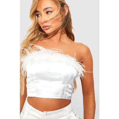 Womens Feather Trim Bandeau Top - White - 14, White