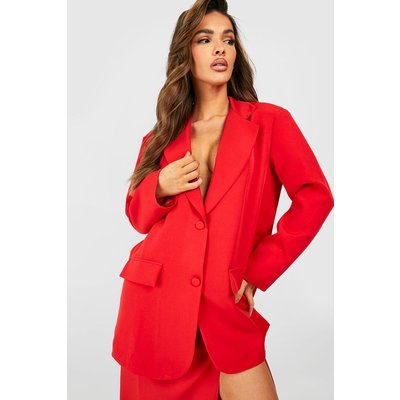 Womens Relaxed Fit Single Breasted Blazer - Red - 12, Red