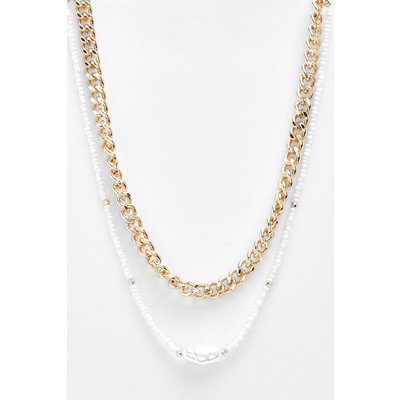 Womens Pearl Bead And Chain Multirow Necklace - Gold - One Size, Gold