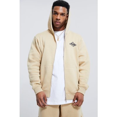 Mens Beige Man Zip Through Hoodie, Beige