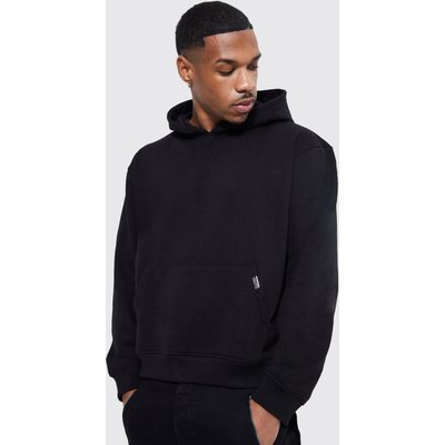 Mens Black Boxy Heavyweight Loopback Hoodie, Black