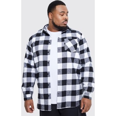 Mens White Plus Long Sleeve Buffalo Check Shirt, White