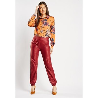 Ankle Cuffed Faux Leather Trousers