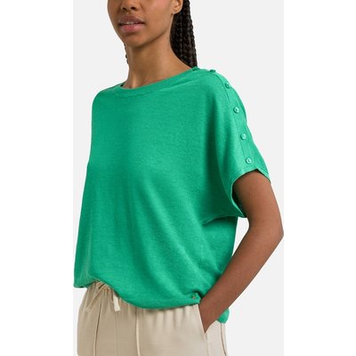 Aloe Fine Linen Jumper with Boat Neck and Short Sleeves