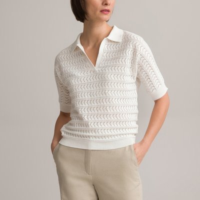 Pointelle Knit Polo Jumper