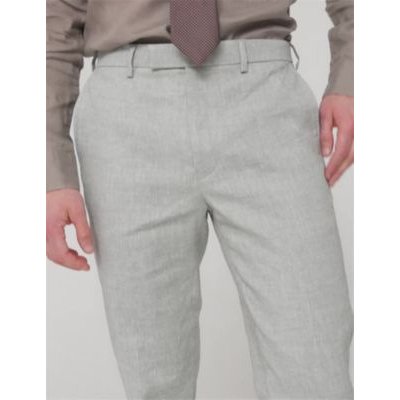 M&S Mens Slim Fit Italian Linen Miracle™ Suit Trousers - 28REG - Light Grey, Light Grey,Navy