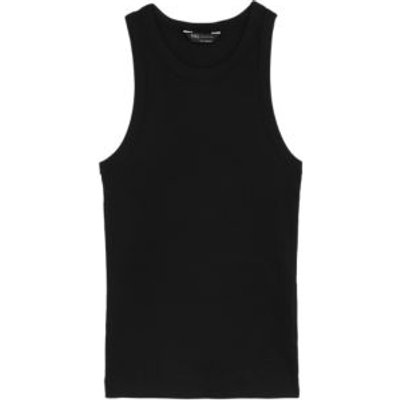 M&S Womens Cotton Rich Ribbed Racer Back Vest Top - 8 - Black, Black,Soft White