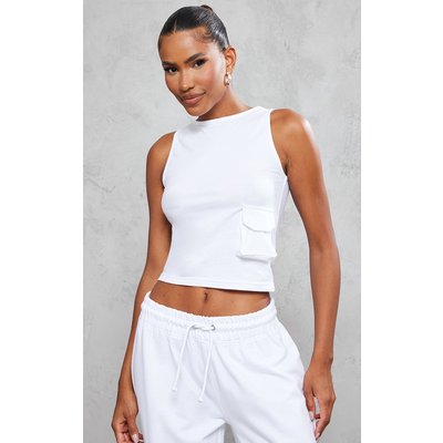 White Pocket Detail Longline Sleeveless Top