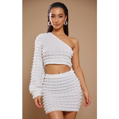 Petite White Bubble Textured One Shoulder Top