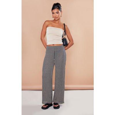 Black Textured Jersey Striped Floaty Pants