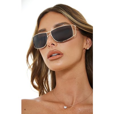 Gold Metal Cut Out Curved Sporty Visor Sunglasses