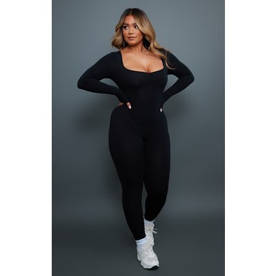 Shape Black Contour Jersey Ruched Bust Long Sleeve Jumpsuit