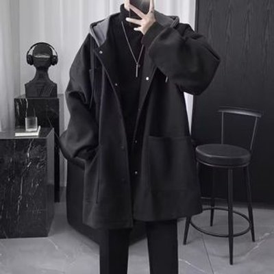 Inset Hood Snap Button Woolen Coat