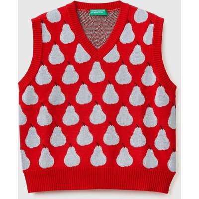 Benetton, Red Vest With Pear Pattern, size M, Red, Kids