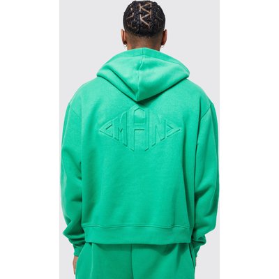 Mens Green Oversized Boxy Embossed Hoodie, Green