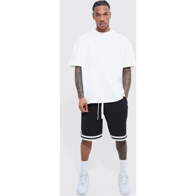 Mens Black Oversized Man T-shirt And Mesh Short Set, Black