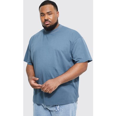 Mens Blue Plus Oversized Extended Neck Side Zip T-shirt, Blue