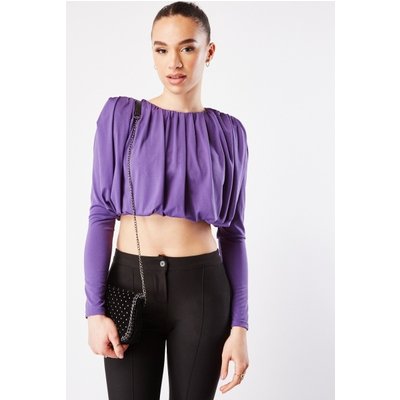 Pleated Long Sleeve Crop Top