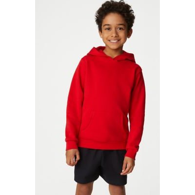 M&S Unisex Cotton Hooded Sweatshirt (2-18 Yrs) - 17-18 - Red, Red