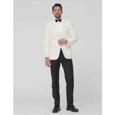 M&S Sartorial Tailored Fit Wool Rich Tuxedo Jacket - 46REG - Cream, Cream