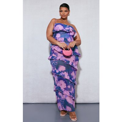 Plus Purple Printed One Shoulder Ruffle Maxi Dress