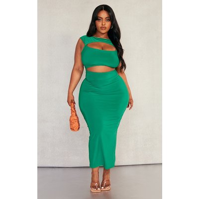 Plus Bright Green Cut Out Slinky Midi Dress